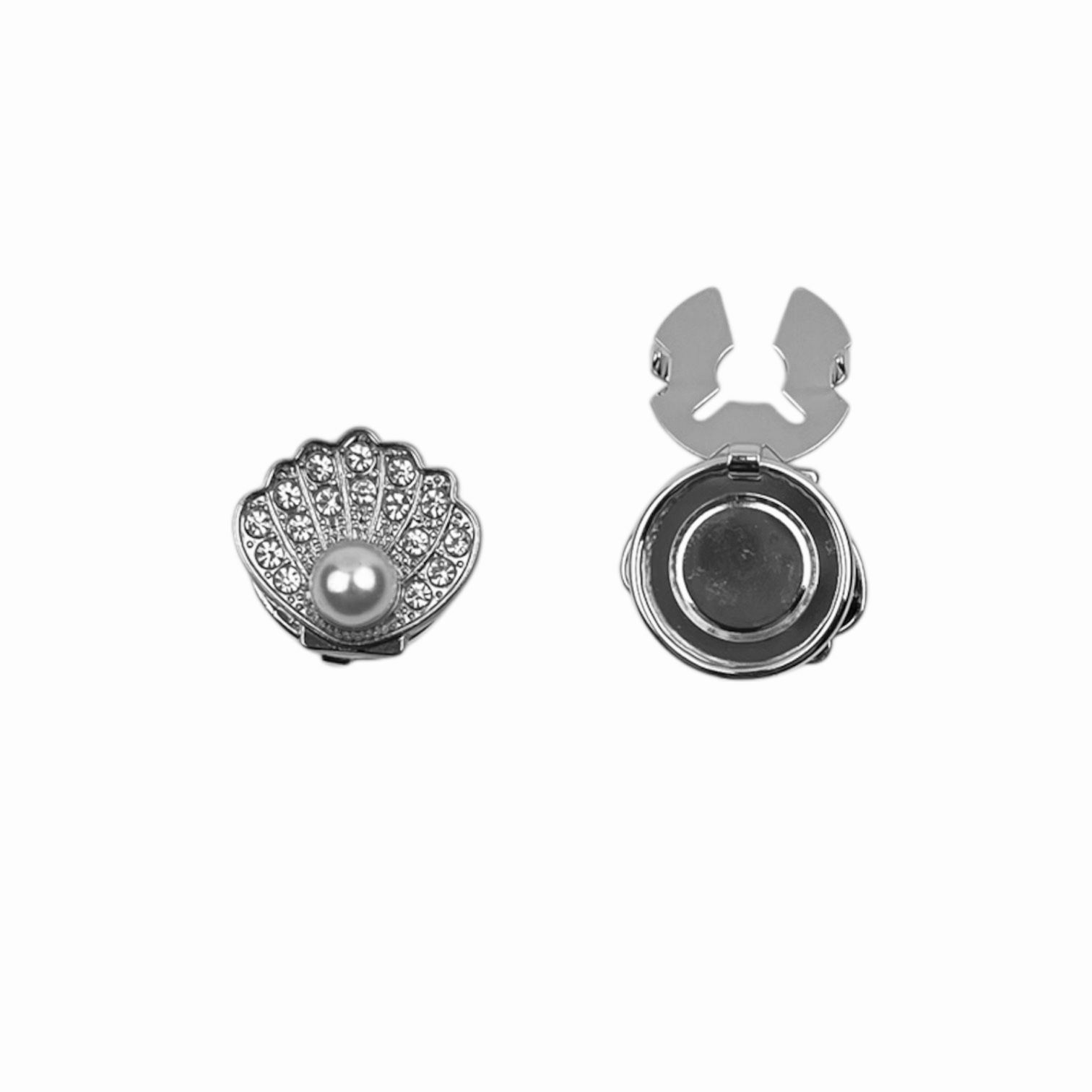 Knappeskjuler Pearl Shell i guld med perler – elegant muslingeformet button cover