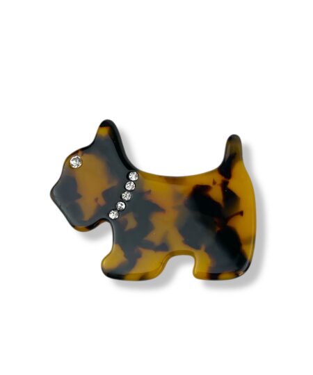 Hårklemme formet som en terrier hund med sten i flere farver. Et dekorativt og elegant håraccessory der giver din frisure et unikt udtryk.