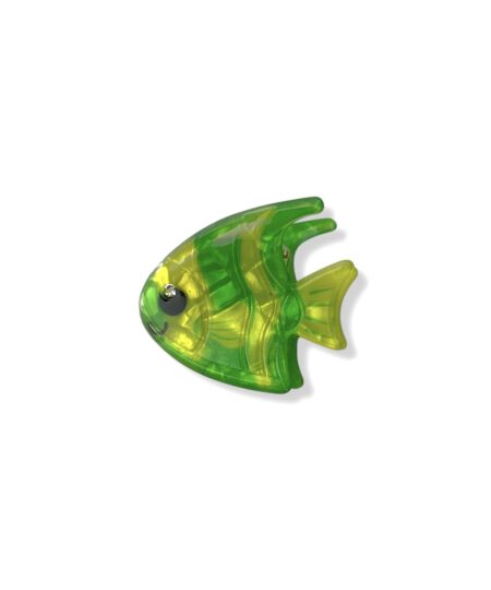 Mini hårklemme formet som en angelfisk i grønne og gule nuancer. Et farverigt og sommerligt håraccessory med frisk udtryk.