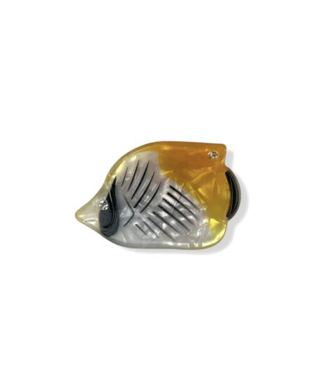 Mini hårklemme formet som en fanefisk i gule og transparente nuancer. Et elegant og sommerligt håraccessory.