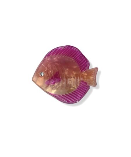 Mini hårklemme formet som en koralfisk i rosa og lilla nuancer. Et farverigt og sommerligt håraccessory med livligt udtryk.