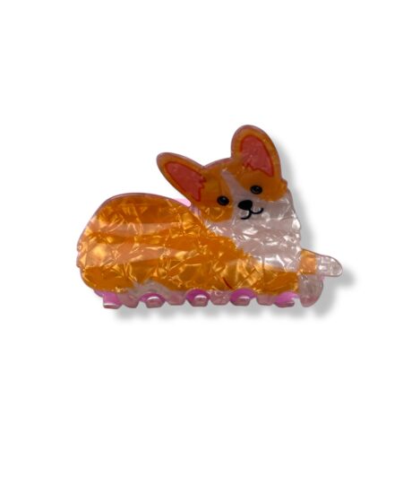 Dekorativ hårklemme formet som en corgi-hund. Et sjovt og stilfuldt håraccessory der passer perfekt til både hverdag og fest.